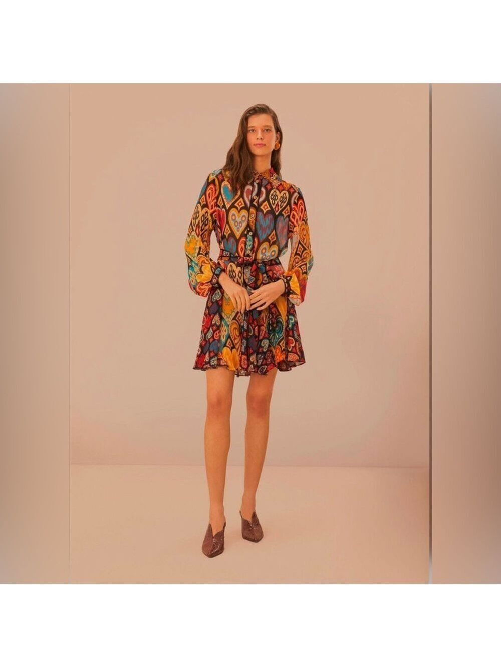 Farm Rio Black Hearts Ikat Mini Dress